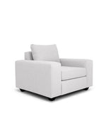 Euro single seater couch in white linen angled view