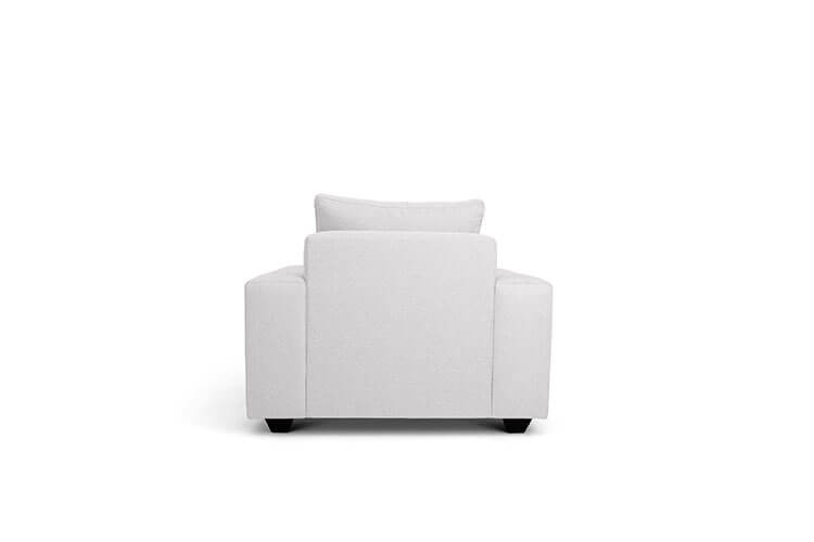 Euro single seater couch in white linen back view
