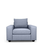 Euro single seater couch in grey linen front view