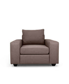 Euro single seater couch in brown linen front view