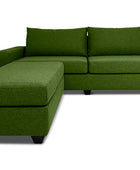 Euro three seater L shape couch in avocado green linen front view