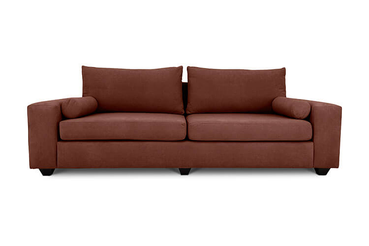 Euro three seater couch in chocolate brown suede front view