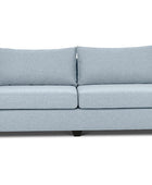 Euro three seater couch in pale blue linen front view