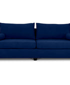 Euro three seater couch in jet blue suede front view