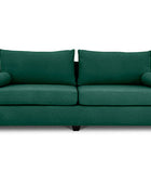 Euro three seater couch in seaweed green suede front view
