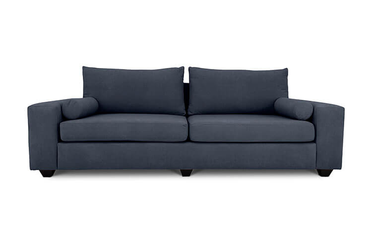 Euro three seater couch in slate grey suede front view