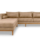 Harrison four seater L shape couch in biscotti imitation leather front view