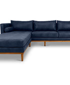 Harrison four seater L shape couch in salute blue imitation leather front view