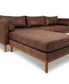 Harrison four seater L shape couch in sepia imitation leather angled view