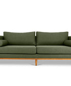 Harrison three seater couch in avocado green linen front view