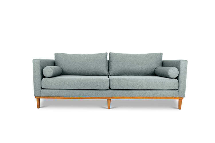 Harrison three seater couch in pale blue linen front view