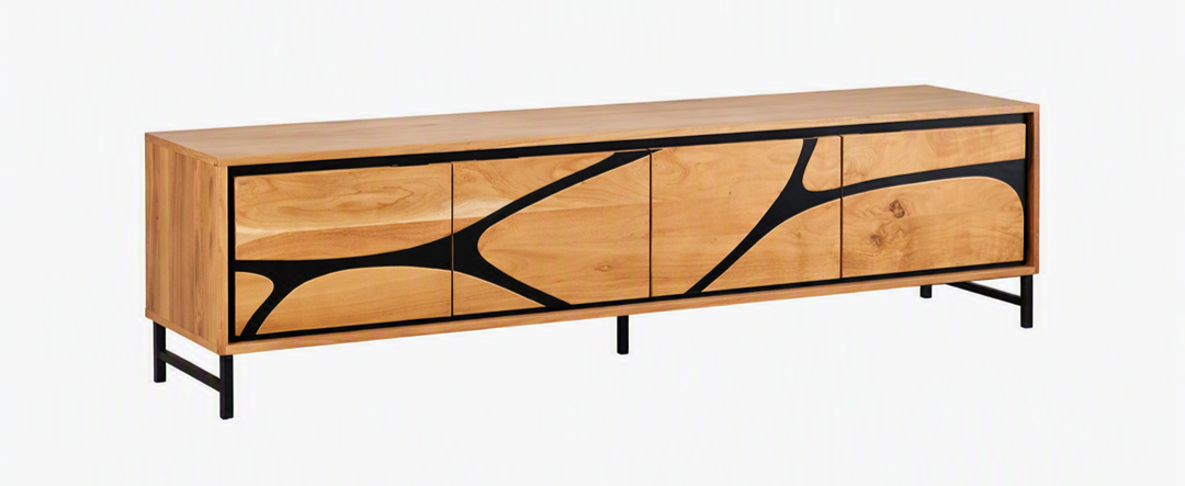 Avani Media Unit – Acacia Wood and Black Metal Legs