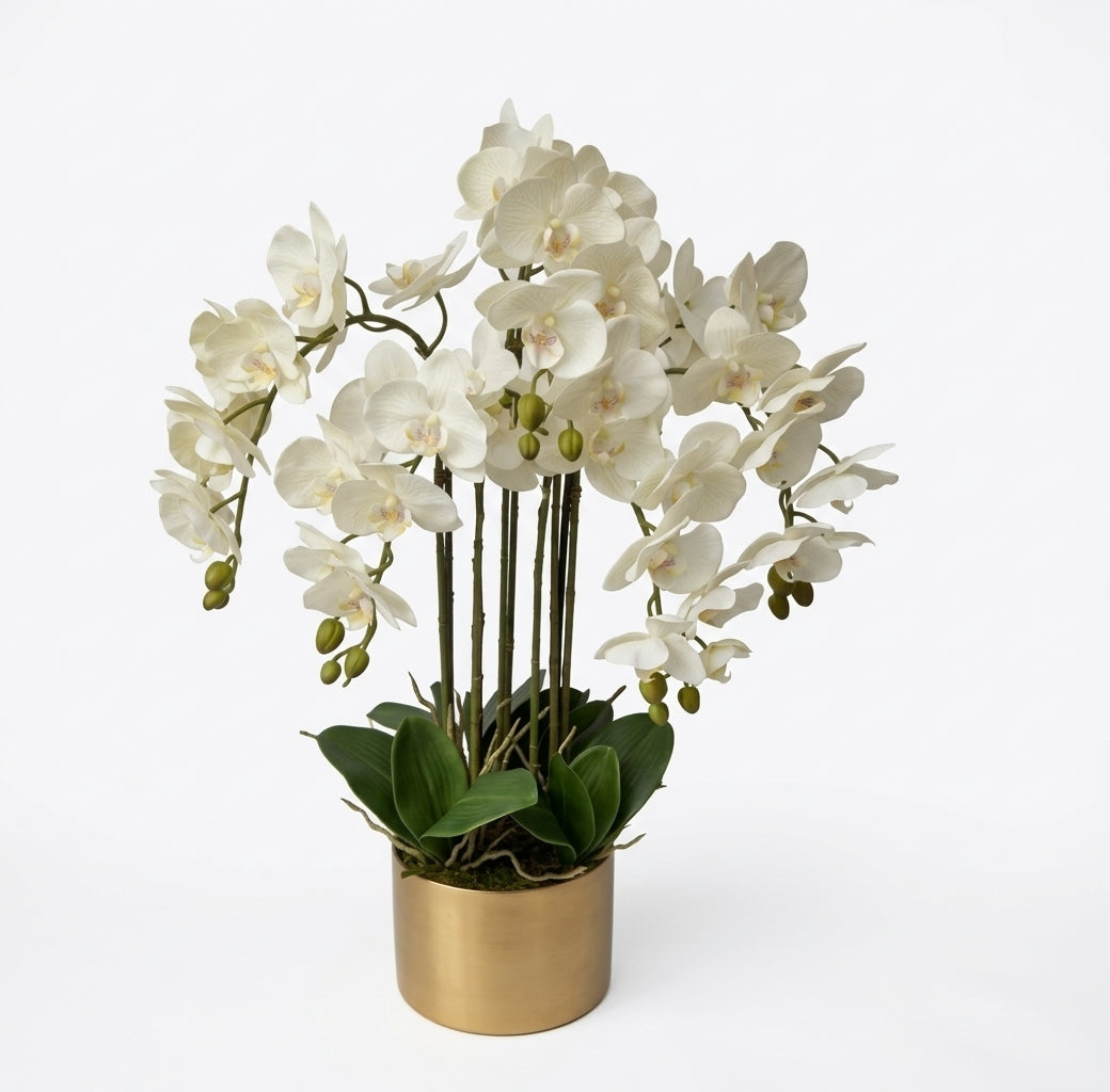 White Artificial Orchid in Gold Pot – ORCH-M049S