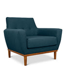 Jansen single seater couch midnight blue linen angled view