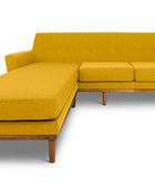 Jansen three seater L shape couch yellow linen front view