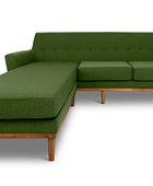 Jansen three seater L shape couch avocado green linen front view