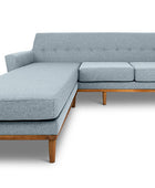 Jansen three seater L shape couch pale aqua linen front view