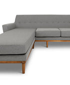Jansen three seater L shape couch grey linen front view