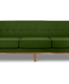 Jansen three seater couch avocado green linen front view