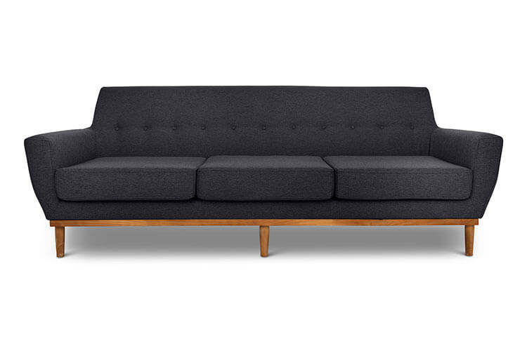 Jansen three seater couch charcoal linen front view