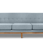 Jansen three seater couch pale blue linen front view