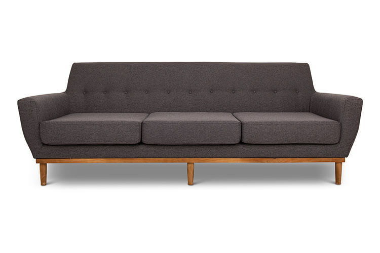 Jansen three seater couch charcoal linen fron view