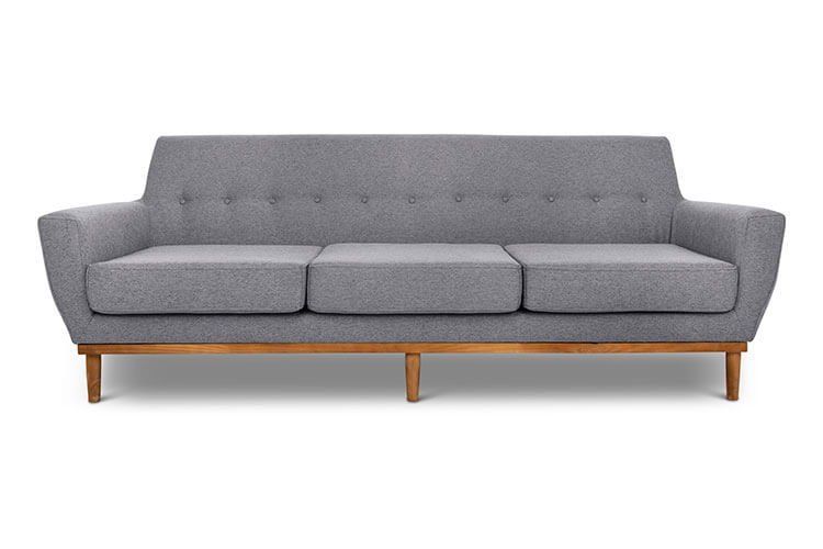 Jansen three seater couch grey linen front view