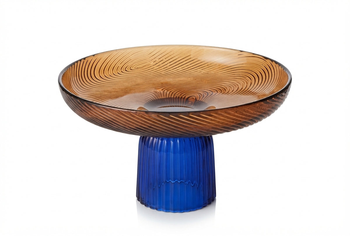 Brown and Blue Glass Bowl on Stand (GO-FC26063)