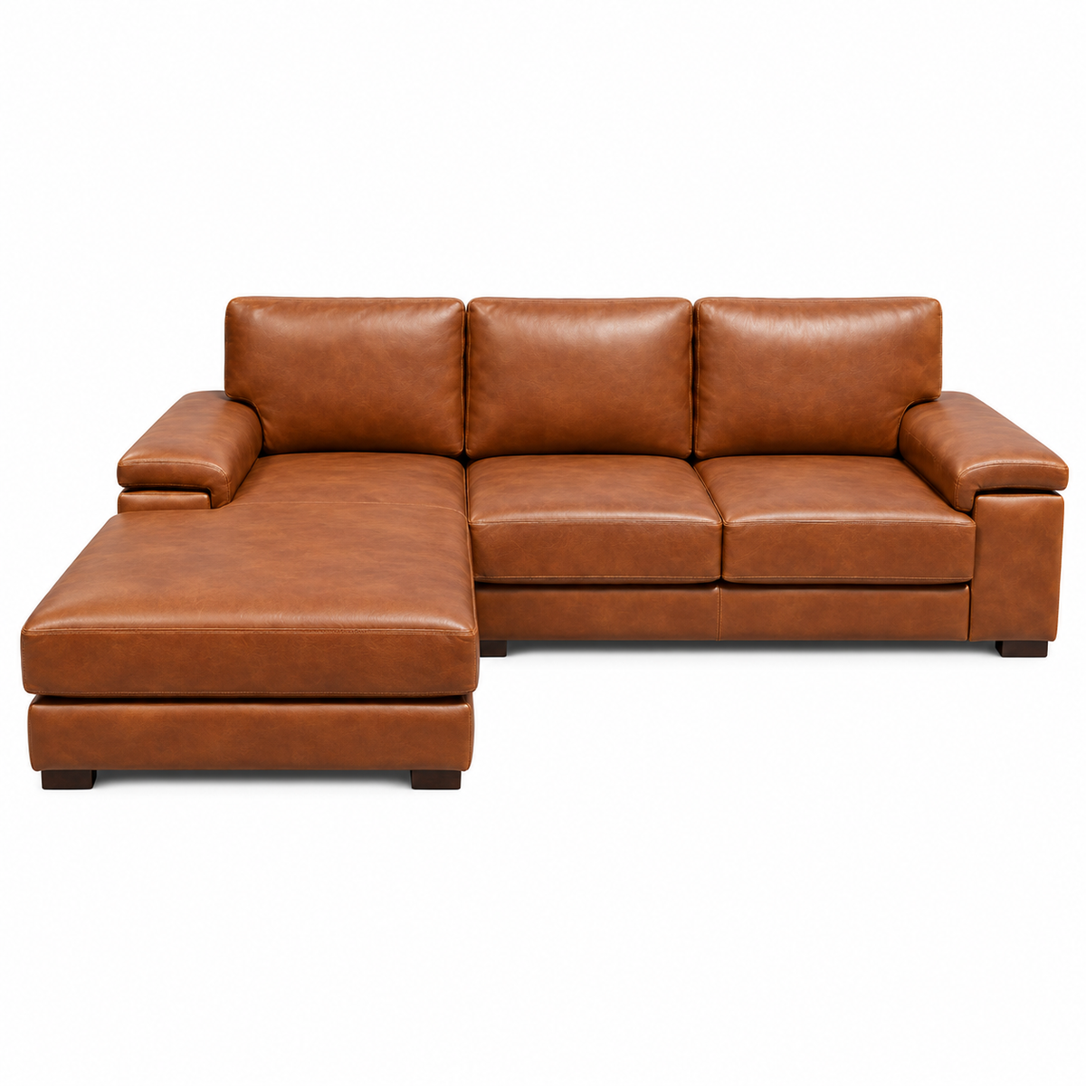 Livingston daybed with an extended lounging section in brown leather