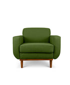 Oslo single seater couch in avocado green linen fabric front view