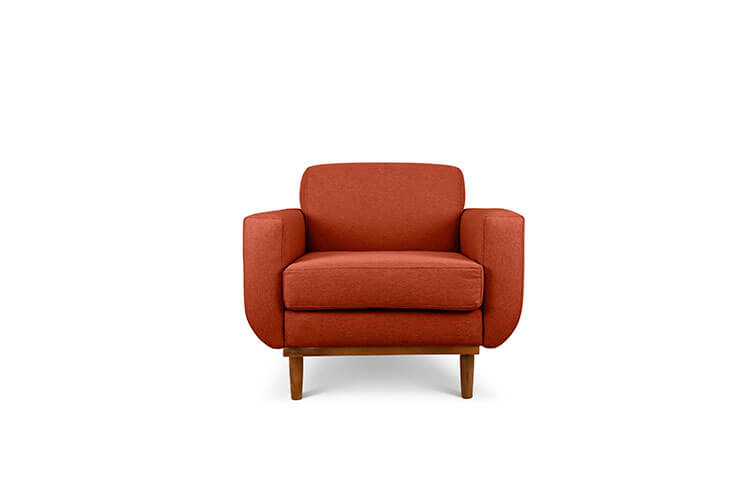 Oslo single seater couch in ginger linen fabric front view