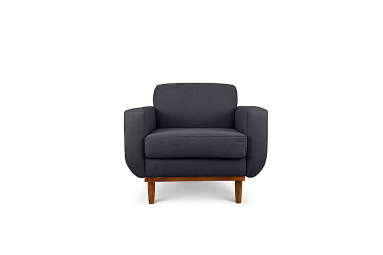 Oslo single seater couch in charcoal linen fabric front view