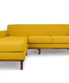 Oslo L shape couch in yellow linen fabric front view