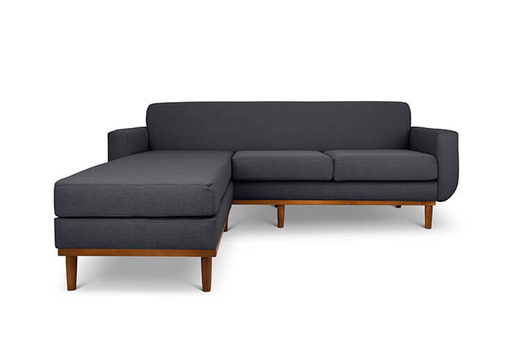 Oslo L shape couch in charcoal linen fabric front view