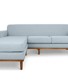 Oslo L shape couch in pale blue linen fabric front view