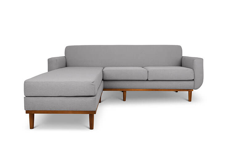 Oslo L shape couch in grey linen fabric front view