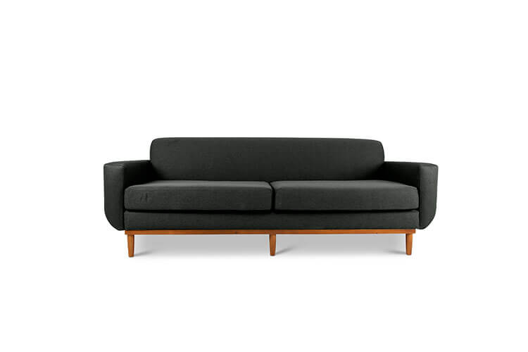 Oslo three seater couch in charcoal linen fabric front view