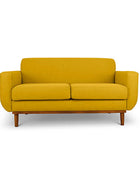 Oslo two seater couch in yellow linen fabric front view