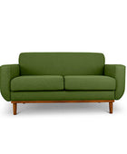 Oslo two seater couch in avocado green linen fabric front view