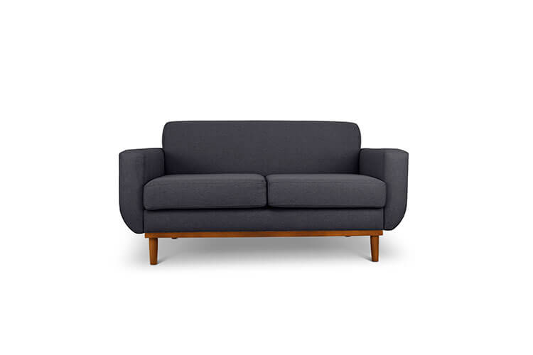 Oslo two seater couch in charcoal linen fabric front view