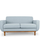 Oslo two seater couch in pale blue linen fabric front view