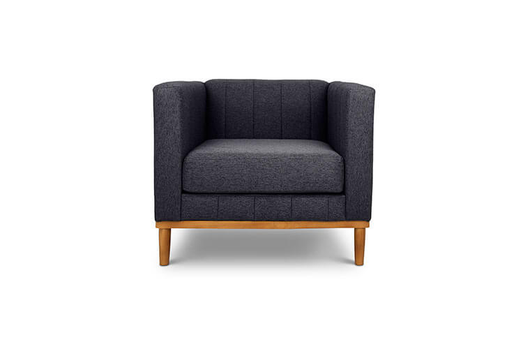 Shelley single seater couch charcoal linen front view