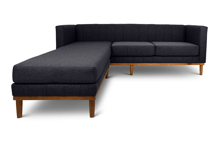 Shelley three seater L shape couch charcoal linen front view