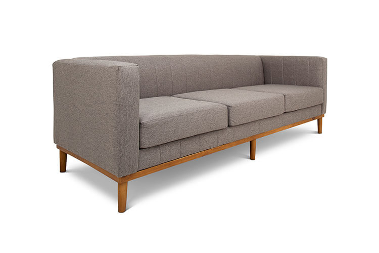 Shelley three seater couch grey linen angled view