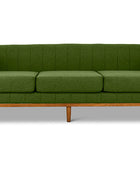 Shelley three seater couch avocado green linen front view