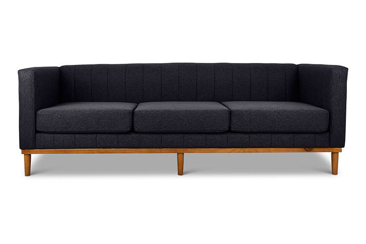 Shelley three seater couch charcoal linen front view