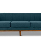 Shelley three seater couch midnight blue linen front view