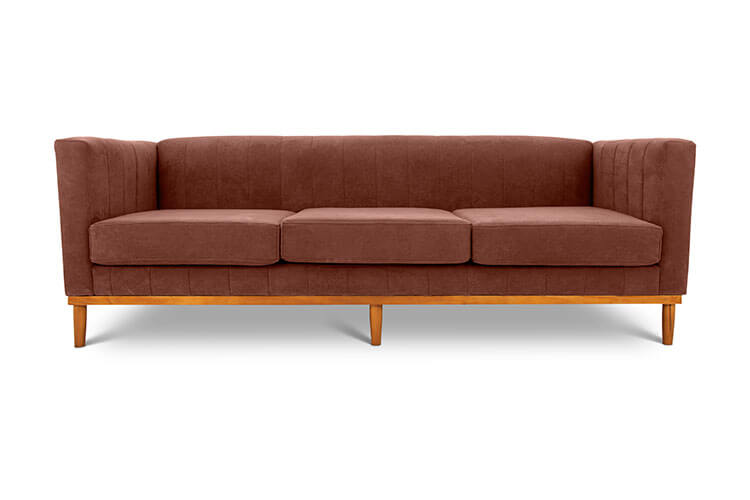 Shelley three seater couch chocolate brown suede front view
