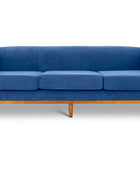 Shelley three seater couch indigo blue suede front view
