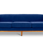 Shelley three seater couch jet blue suede front view